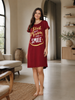 Soft High Quality Cotton Ruby Red Printed Short Nighty for Women