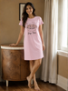 Baby Pink Knee Length Cotton Printed Short Nighty for Women