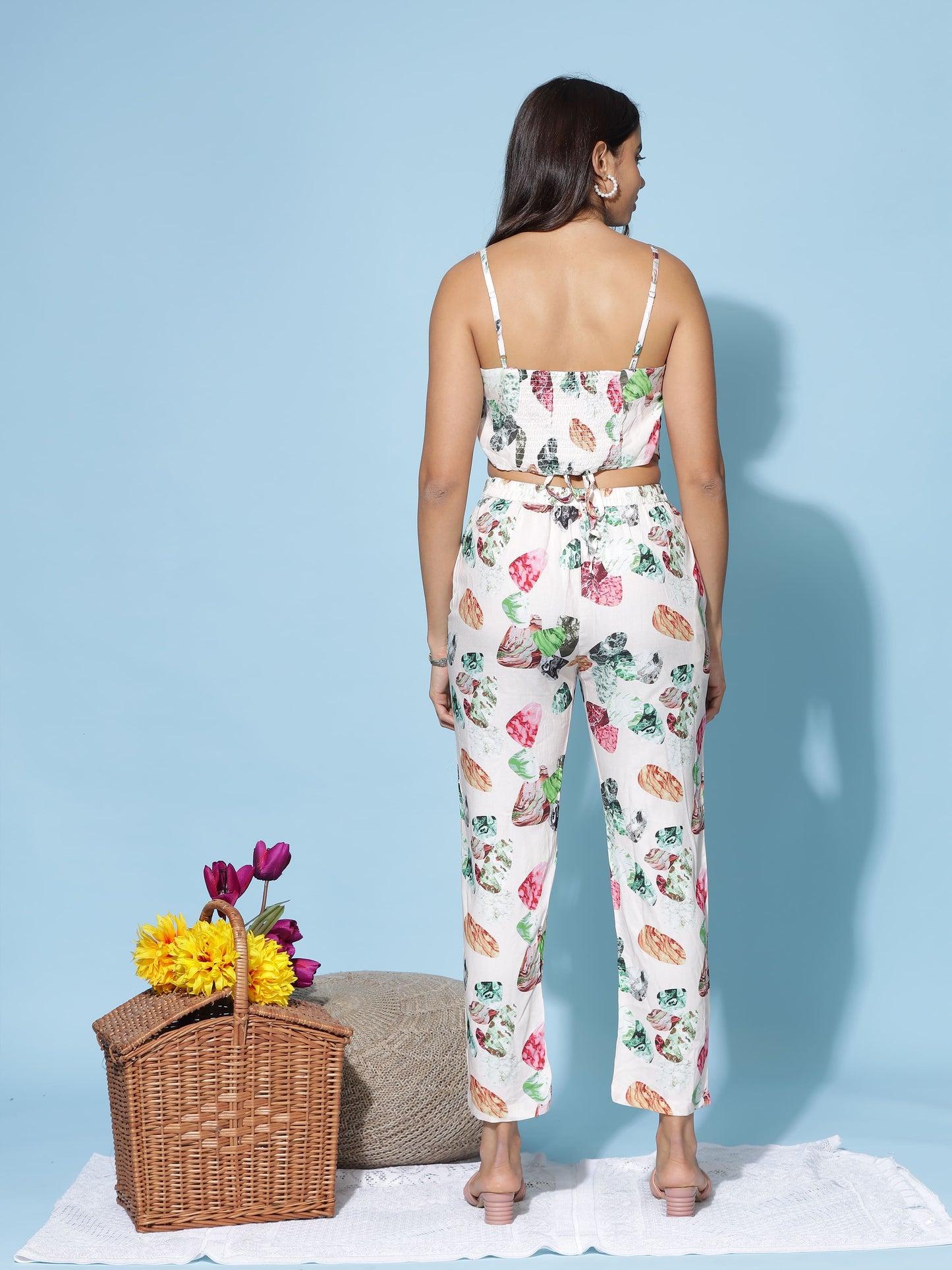 White Multi Floral 3 Piece Coord Set for Women