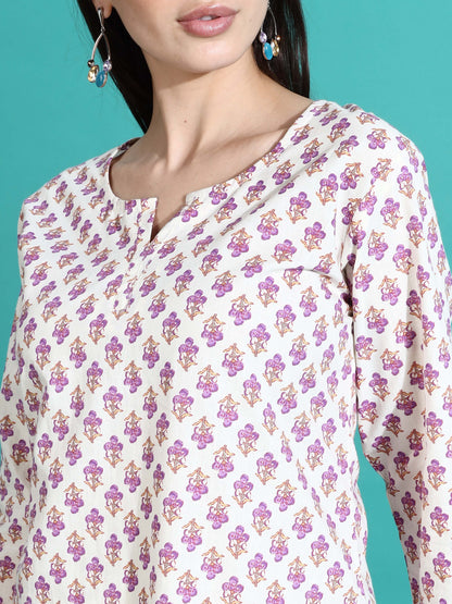 White Pink Pure Cotton Coord Set for Women