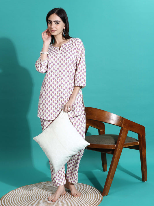 White Pink Pure Cotton Coord Set for Women Comfortable Everyday Loungewear