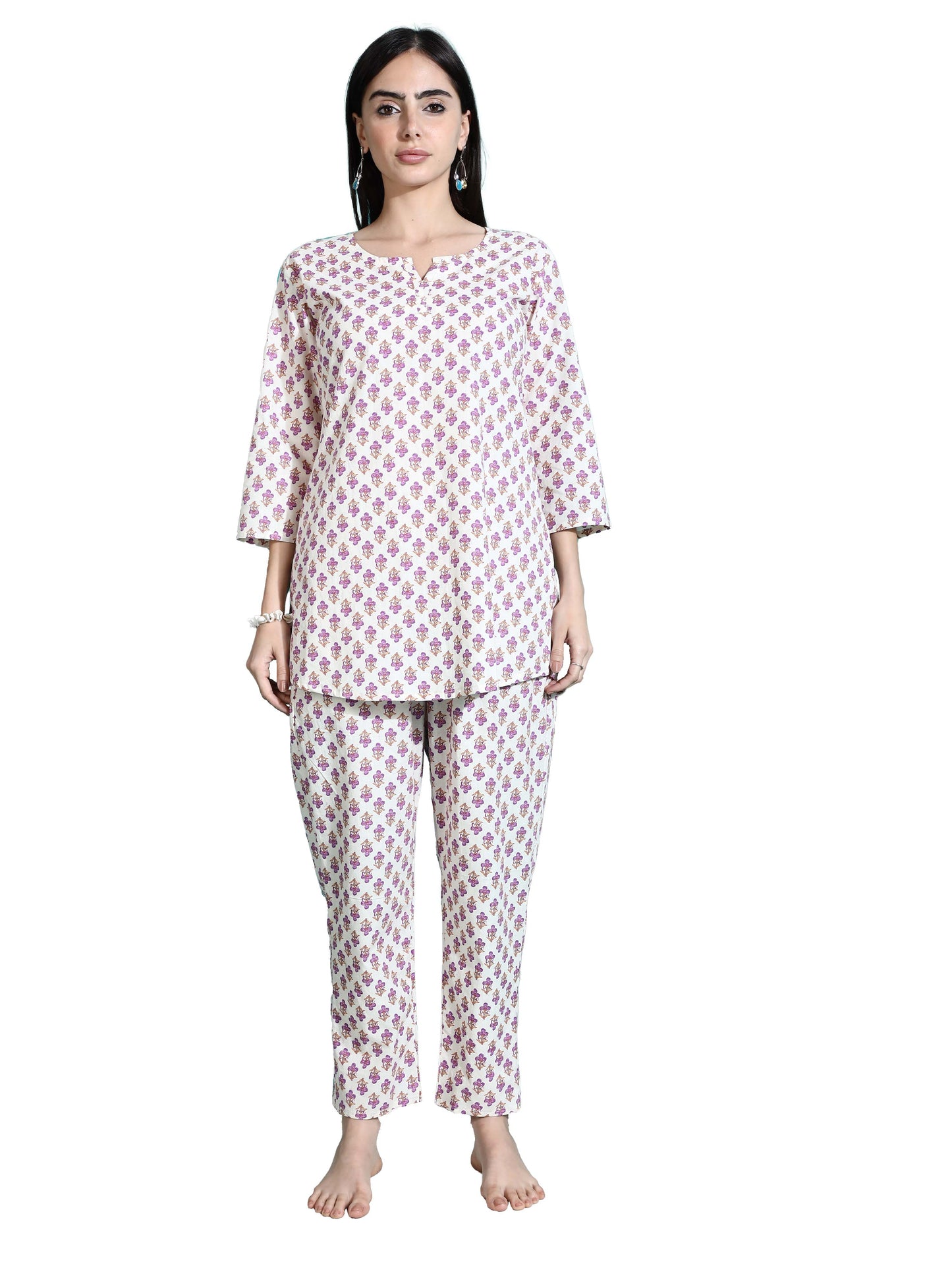 White Pink Pure Cotton Coord Set for Women