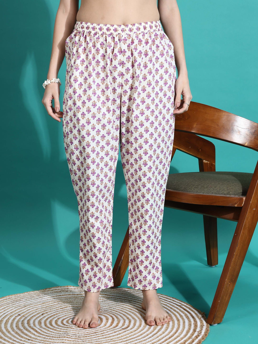 White Pink Pure Cotton Coord Set for Women