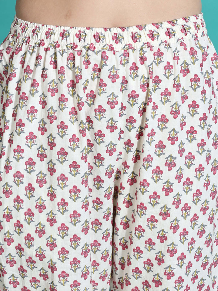 White Red Pure Cotton Branded Coord Set for Ladies