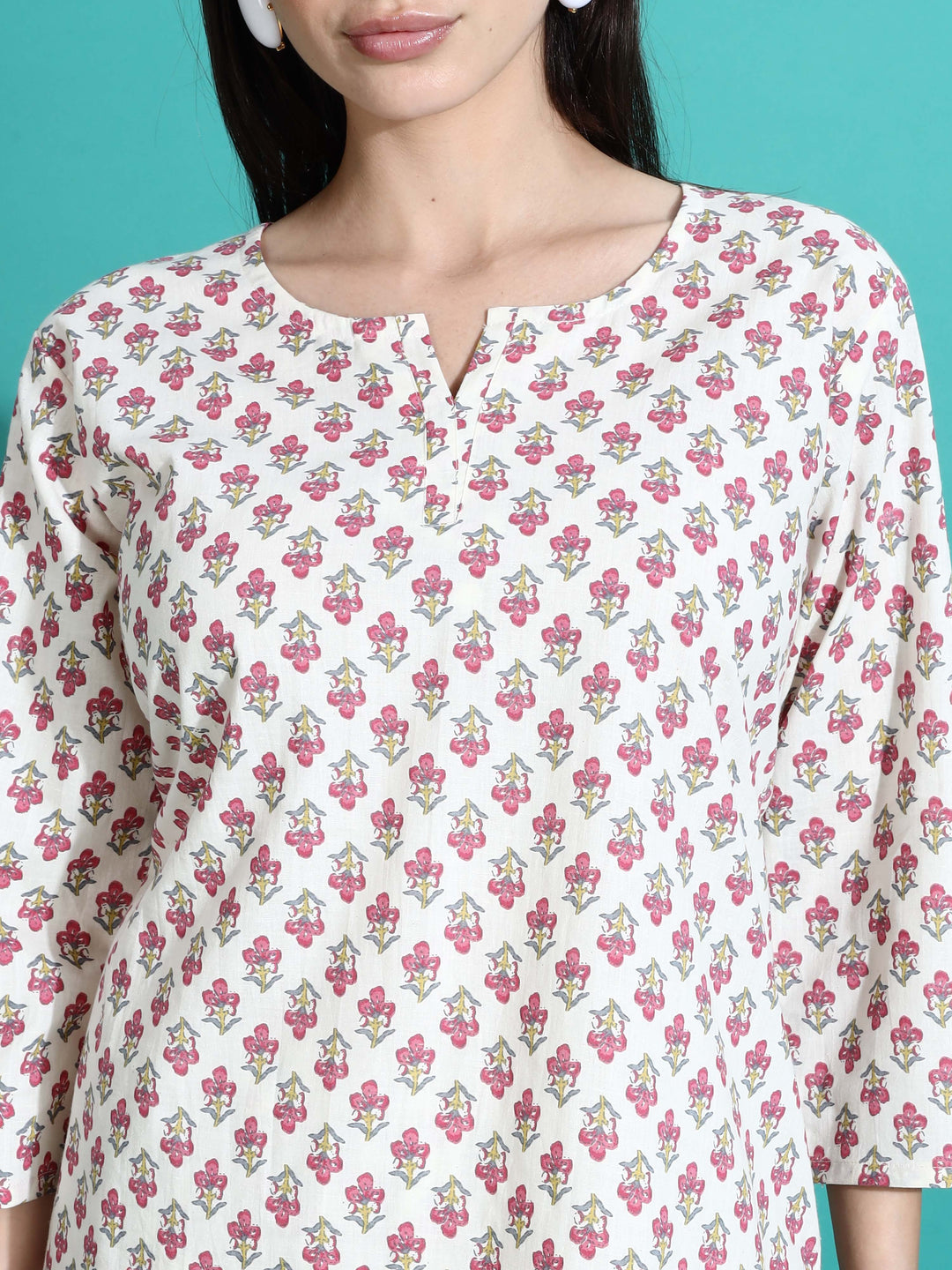 White Red Pure Cotton Branded Coord Set for Ladies