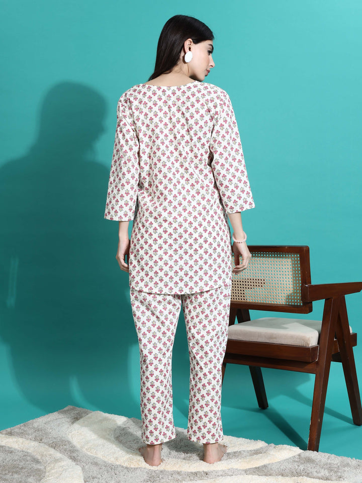 White Red Pure Cotton Branded Coord Set for Ladies