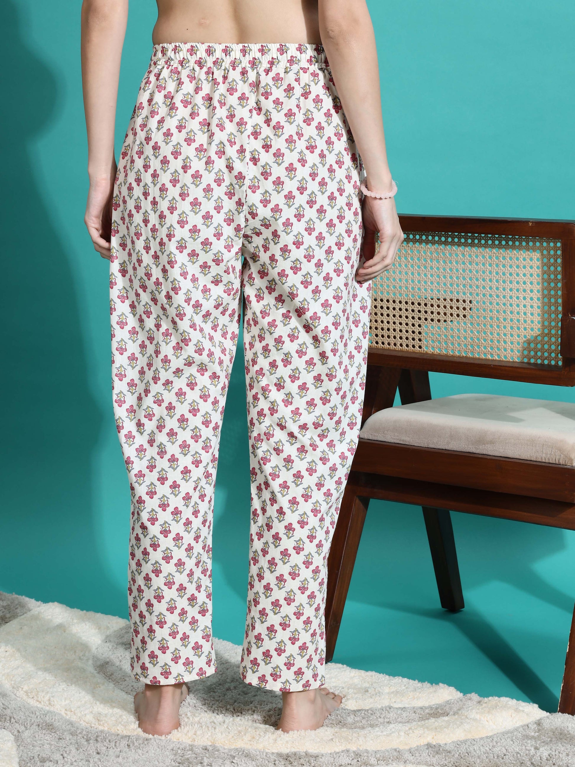 White Red Pure Cotton Branded Coord Set for Ladies