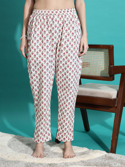 White Red Pure Cotton Branded Coord Set for Ladies
