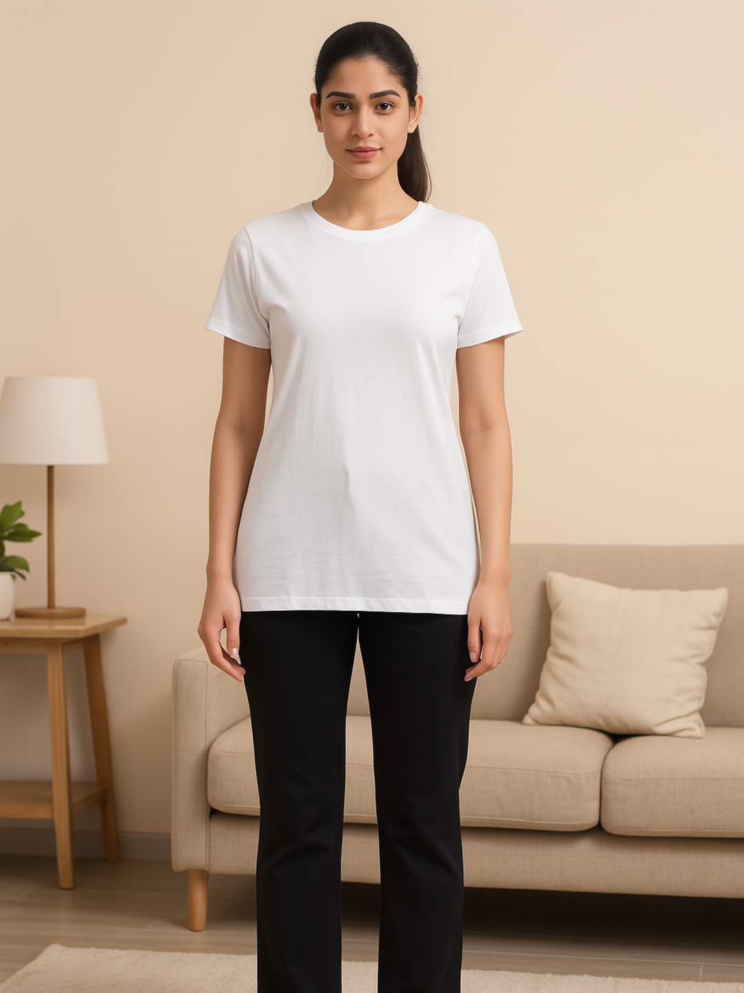 White cotton long tshirt for women with hip coverage for yoga and gym wear