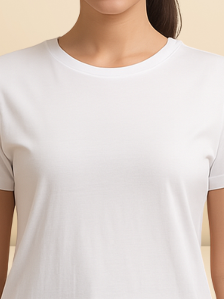 White cotton long tshirt for women with hip coverage for yoga and gym wear