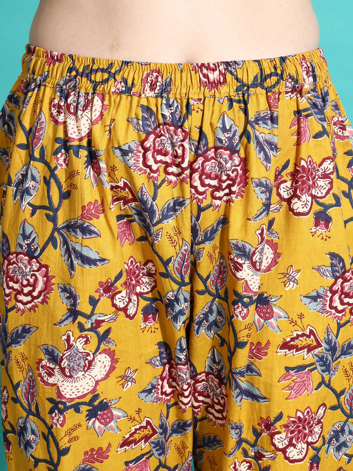 Marigold Yellow Floral Cotton Co-ord Set for Women
