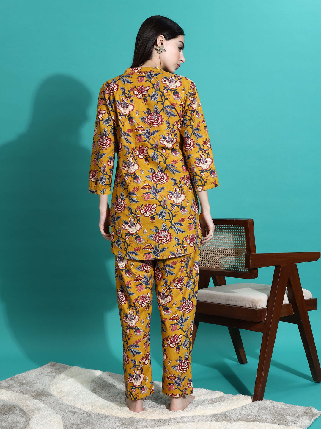 Marigold Yellow Floral Cotton Co-ord Set for Women
