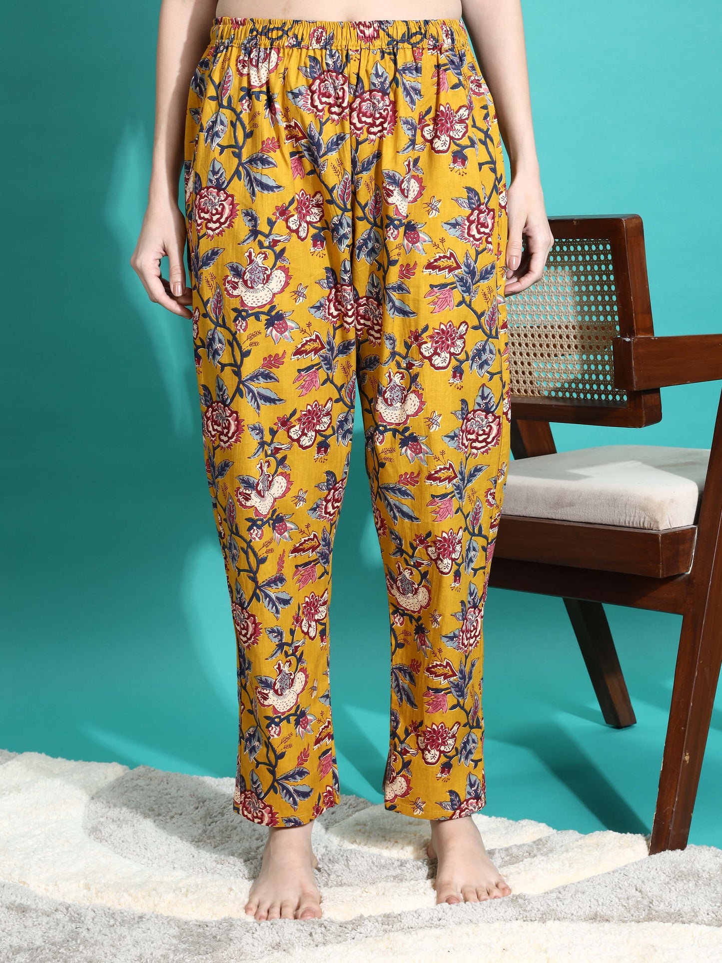 Marigold Yellow Floral Cotton Co-ord Set for Women