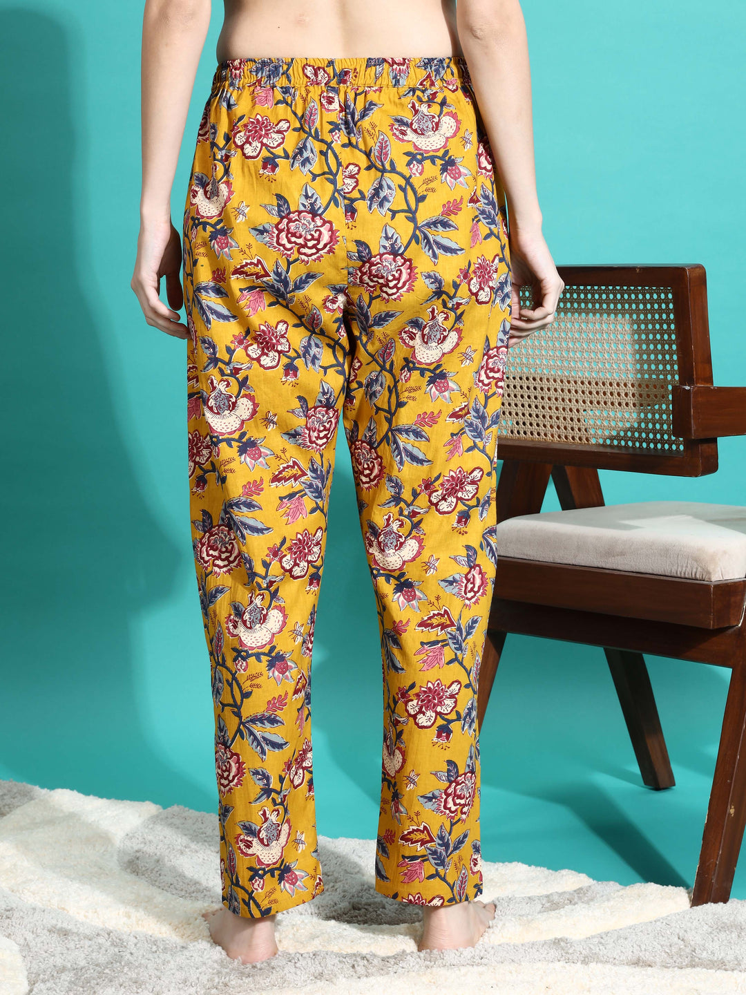 Marigold Yellow Floral Cotton Co-ord Set for Women