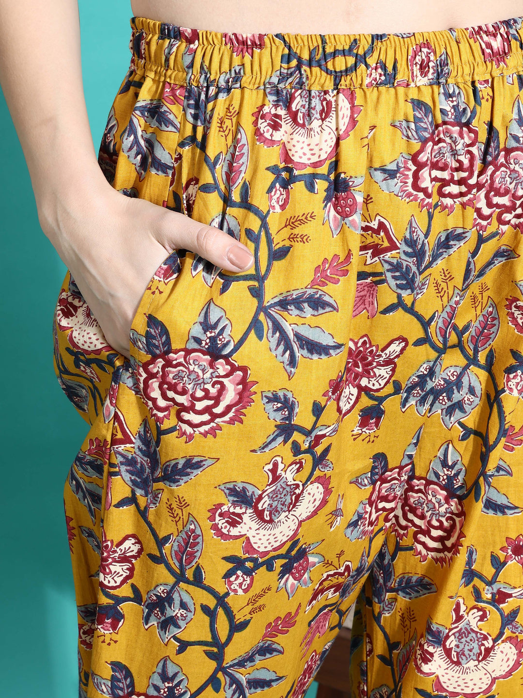 Marigold Yellow Floral Cotton Co-ord Set for Women