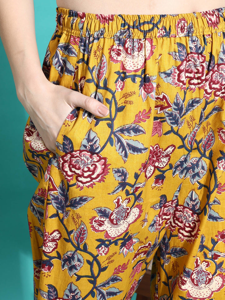 Marigold Yellow Floral Cotton Co-ord Set for Women