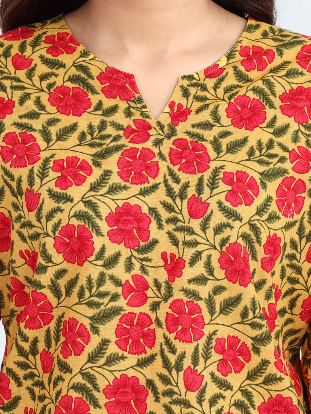 Traditional Yellow Red Pure Cotton Pajama Sets for Women