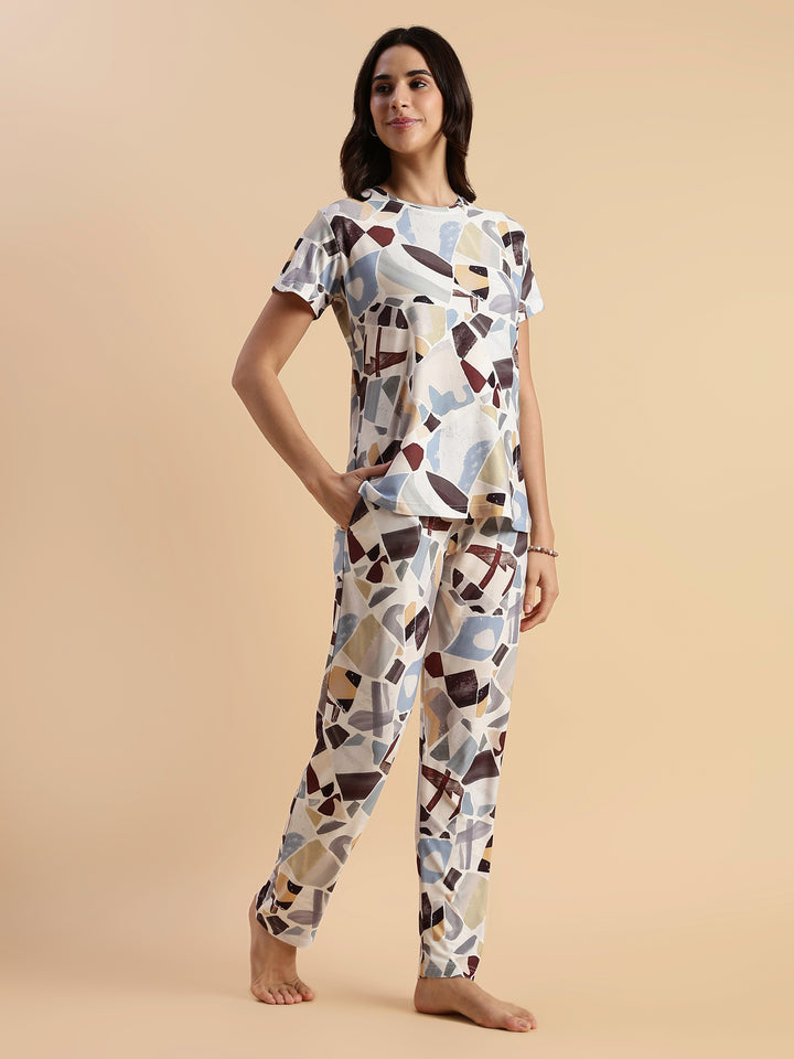 Art Print Gloss Soft Loungewear Set for Girls And Women