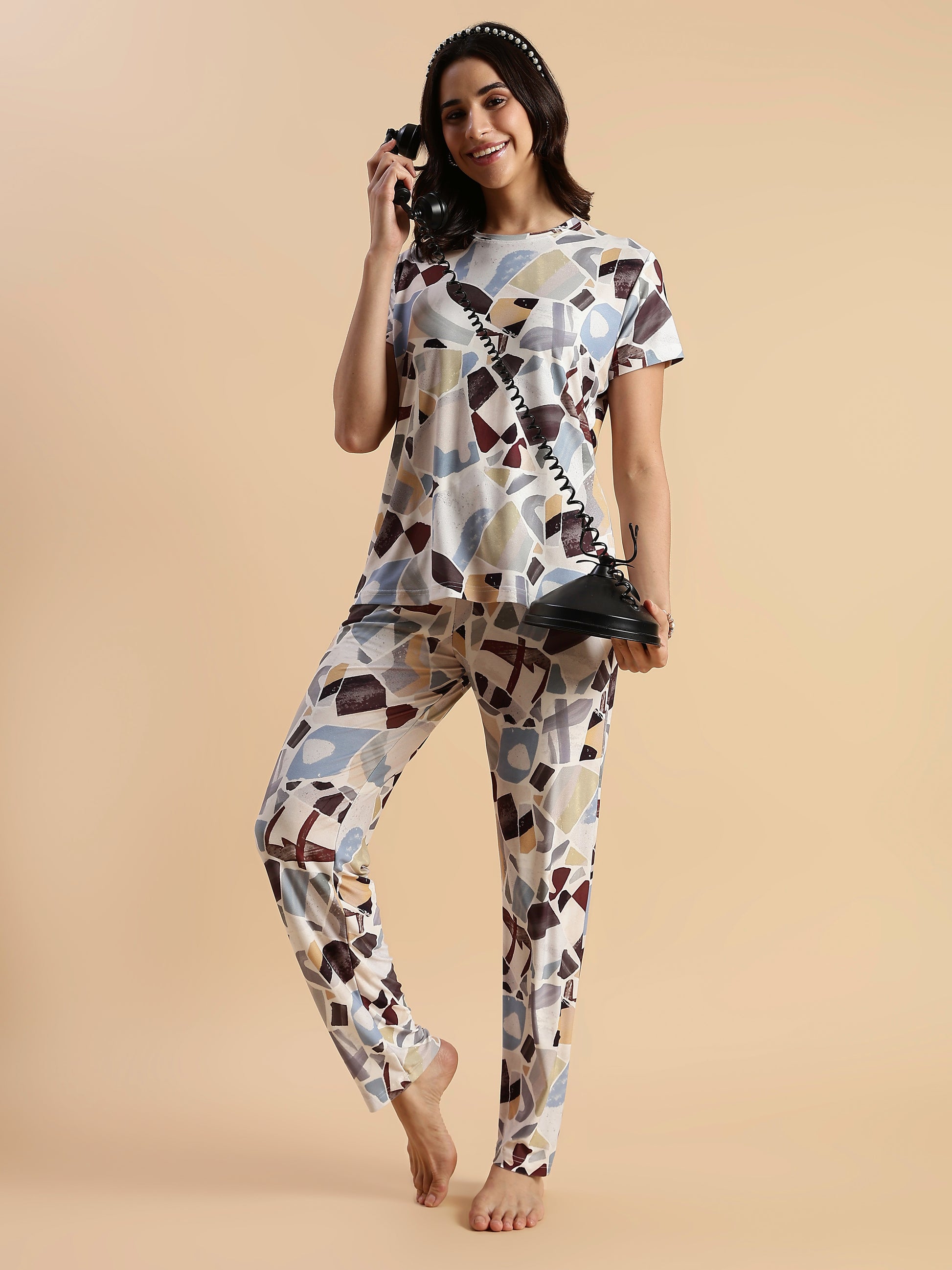 Art Print Gloss Soft Loungewear Set for Girls And Women