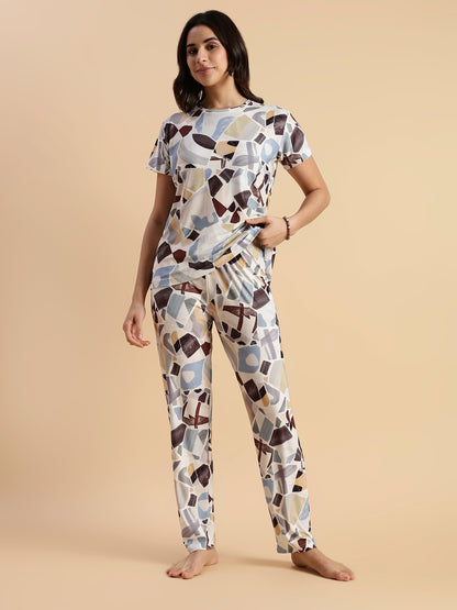 Art Print Gloss Soft Loungewear Set for Girls And Women