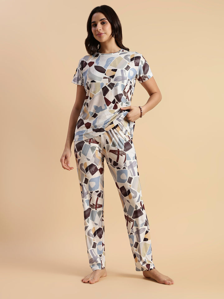 Art Print Gloss Soft Loungewear Set for Girls And Women