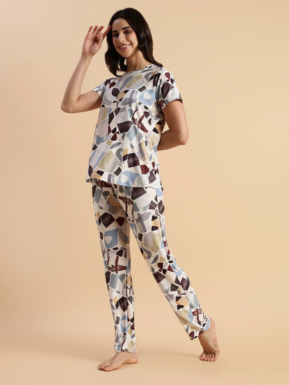 Art Print Gloss Soft Loungewear Set for Girls And Women