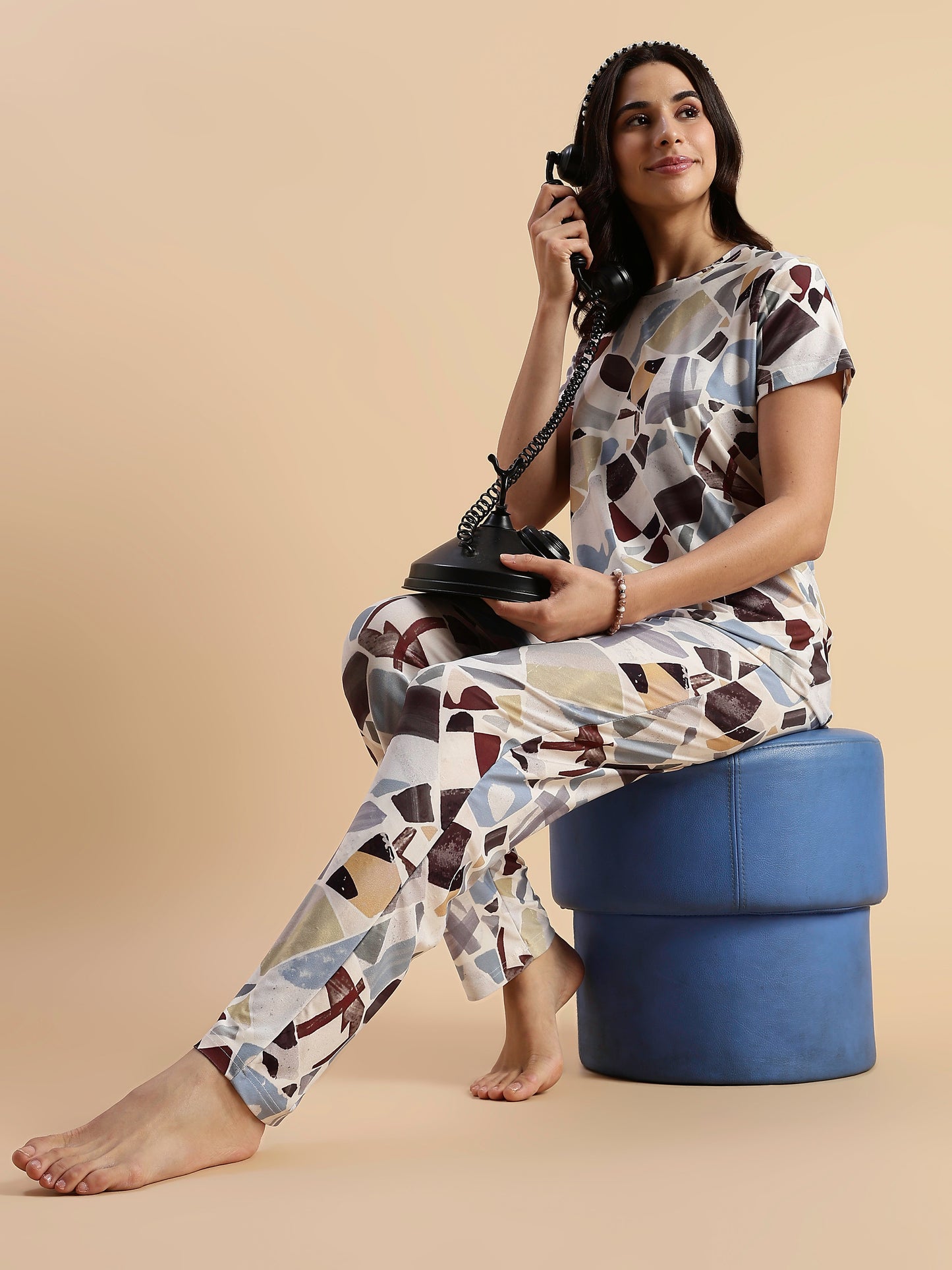 Art Print Gloss Soft Loungewear Set for Girls And Women