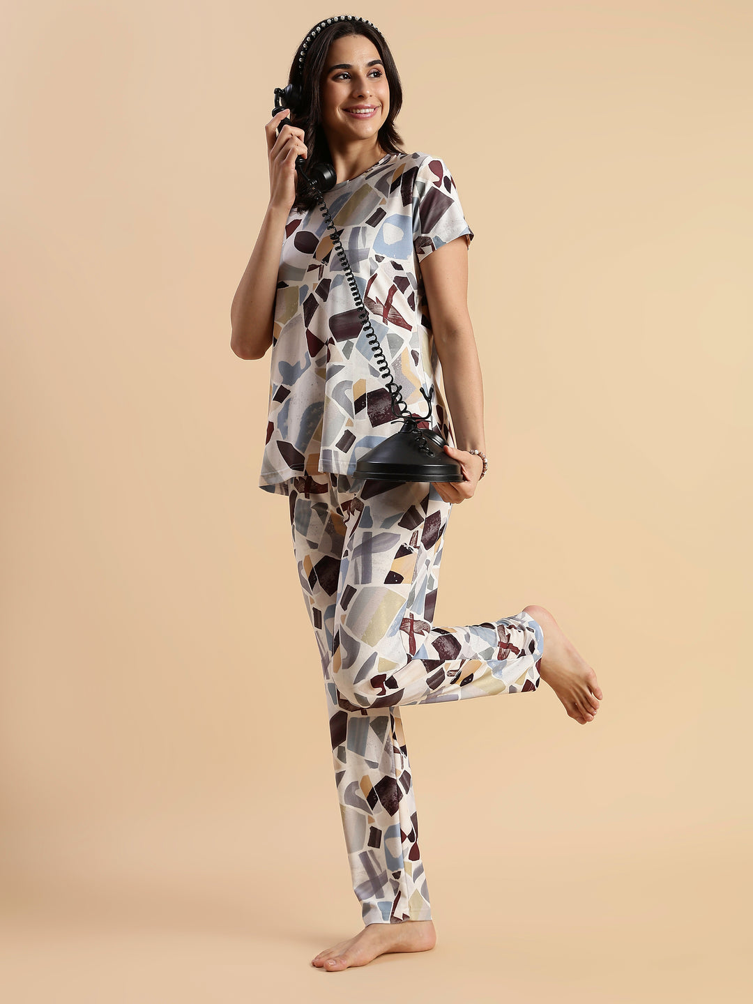 Art Print Gloss Soft Loungewear Set for Girls And Women