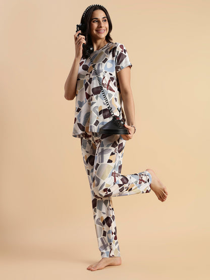 Art Print Gloss Soft Loungewear Set for Girls And Women