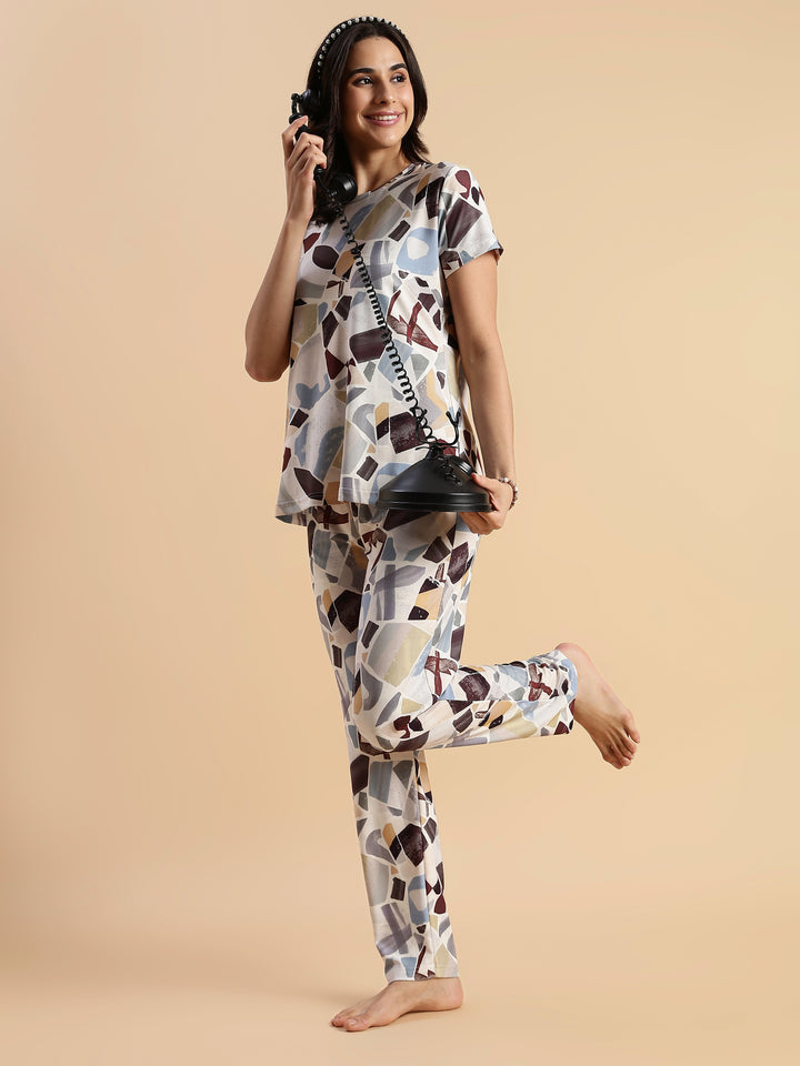 Art Print Gloss Soft Loungewear Set for Girls And Women