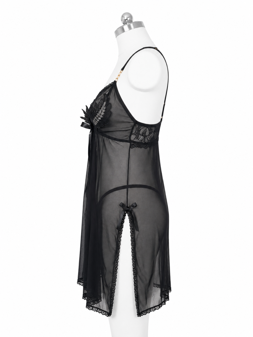Black powernet babydoll dress with lace back online