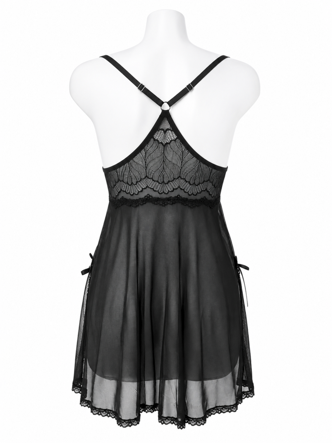 Black powernet babydoll dress with lace back online