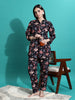 Midnight Black Floral Cotton Co-ord And Pajama Set for Ladies