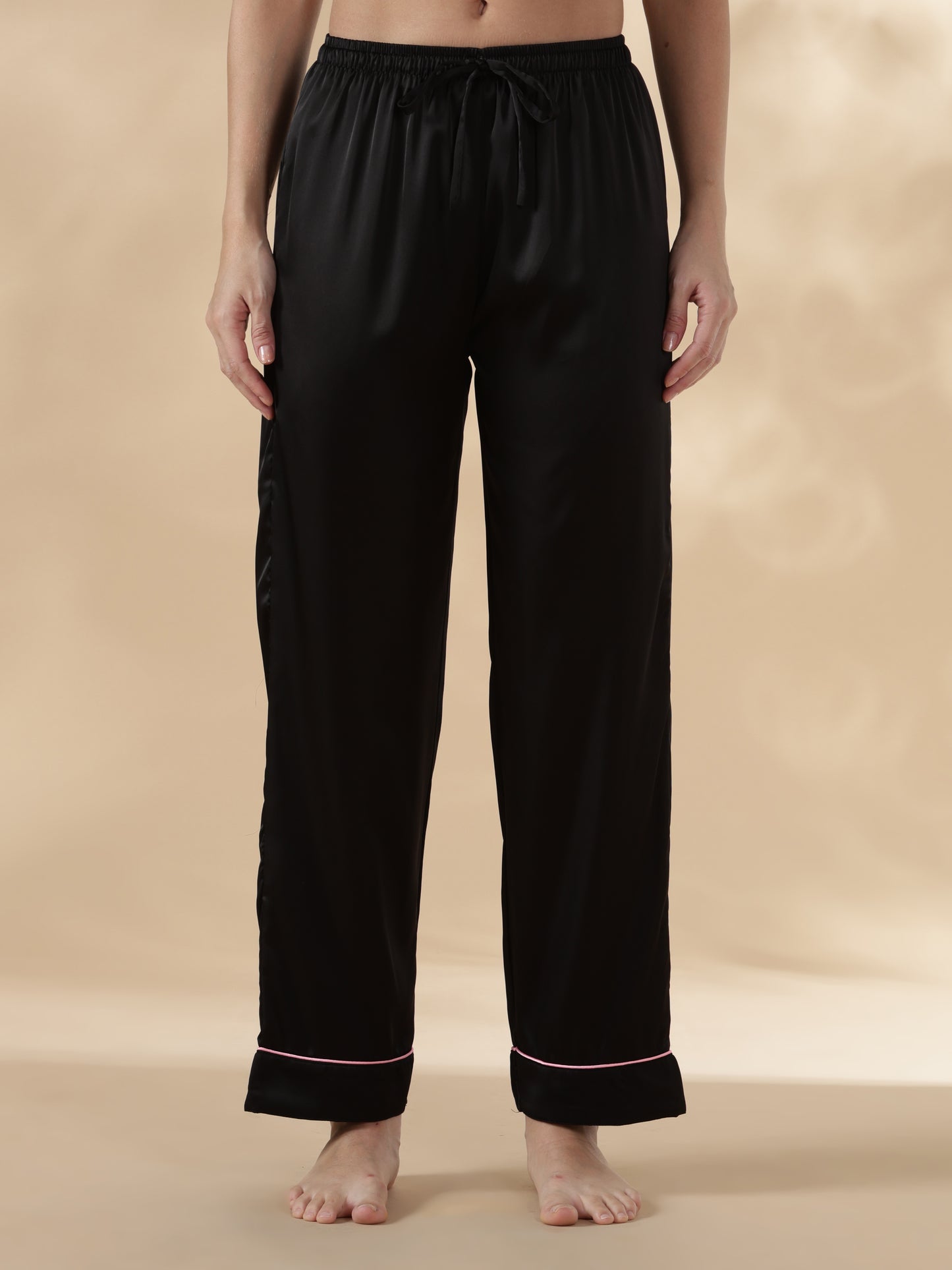 Midnight black long sleeve satin night suit for women