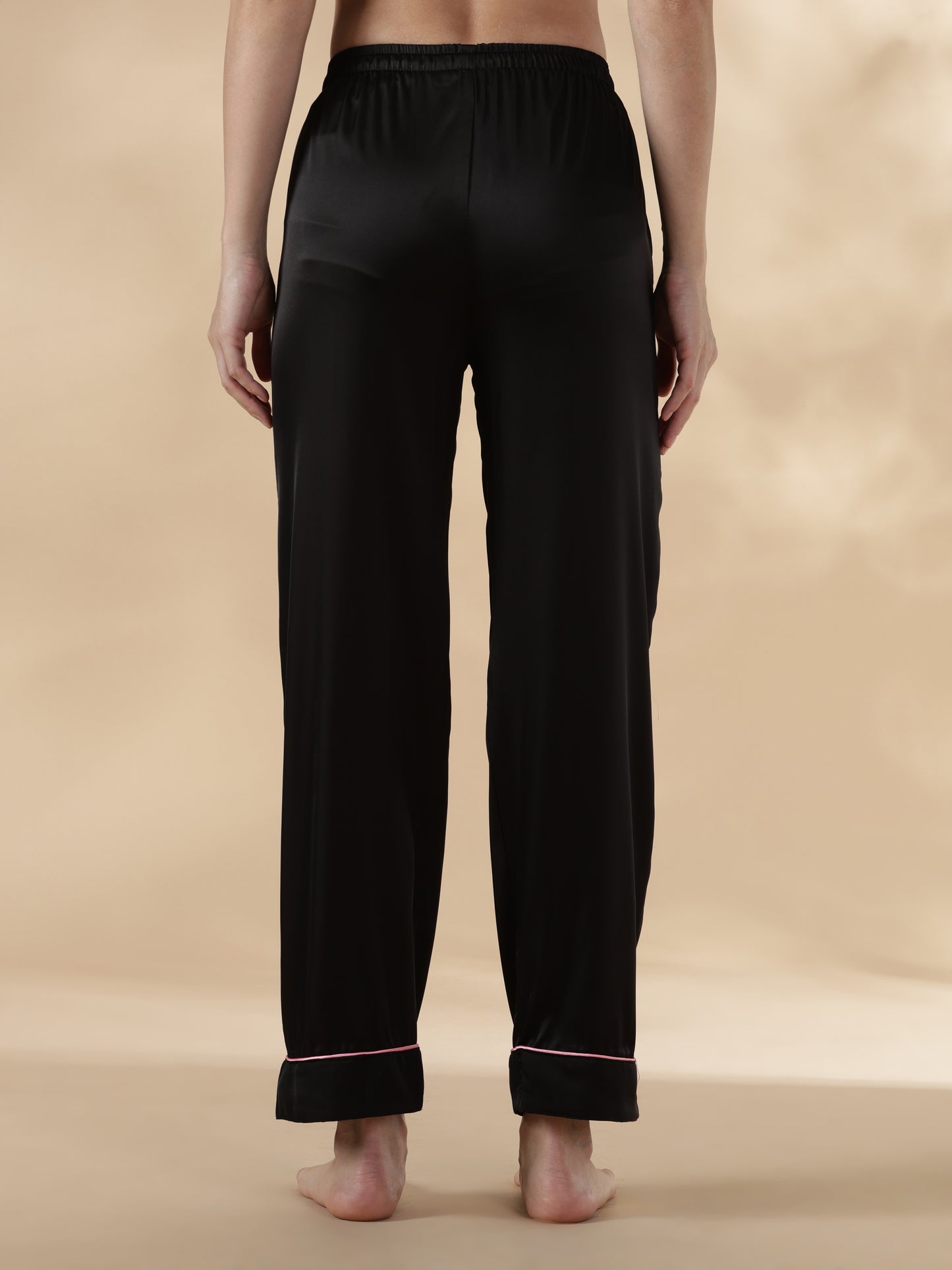 Midnight black long sleeve satin night suit for women