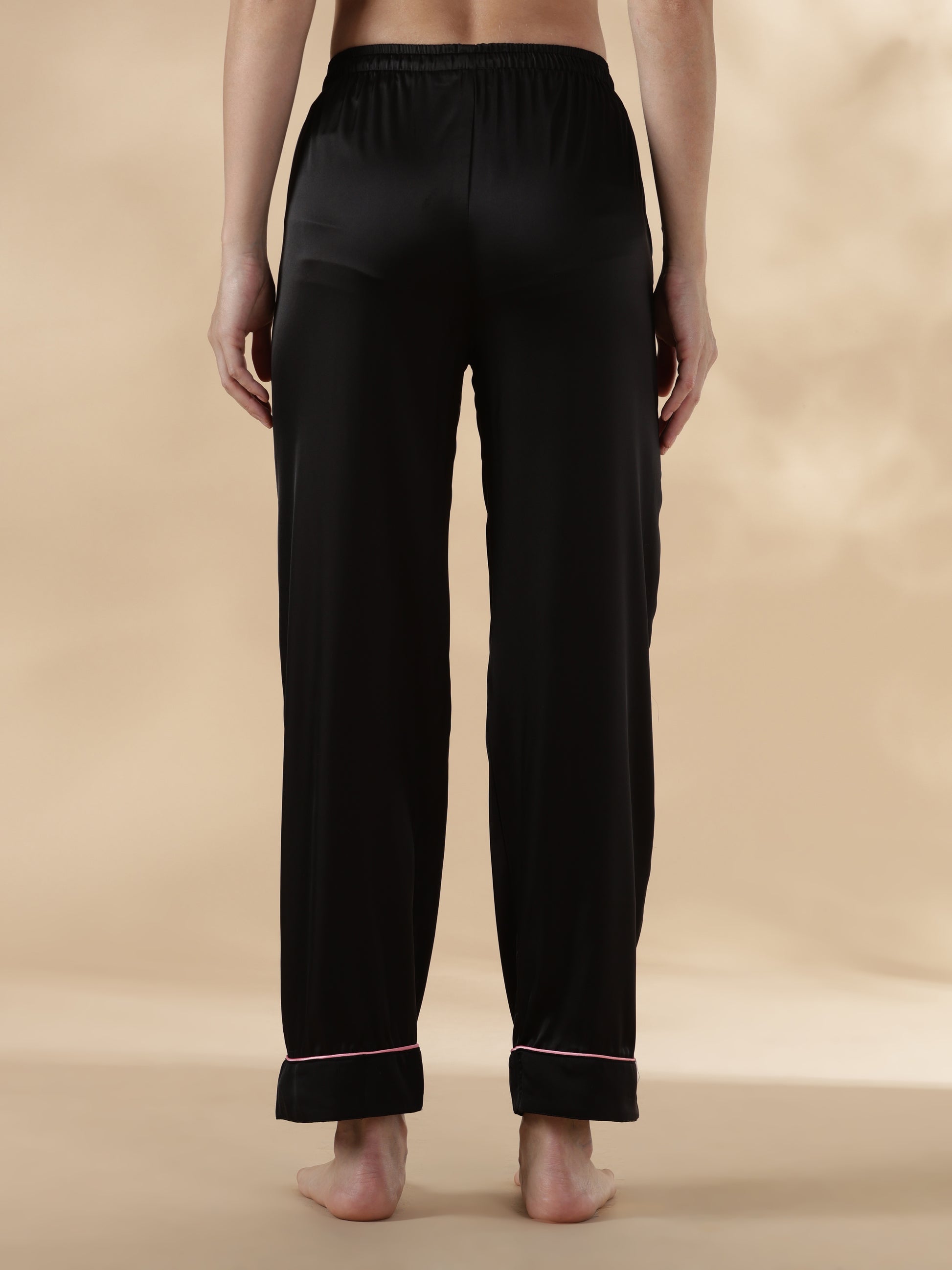 Midnight black long sleeve satin night suit for women