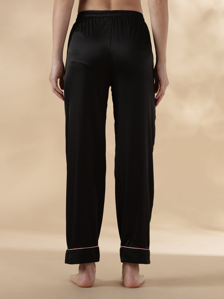 Midnight black long sleeve satin night suit for women