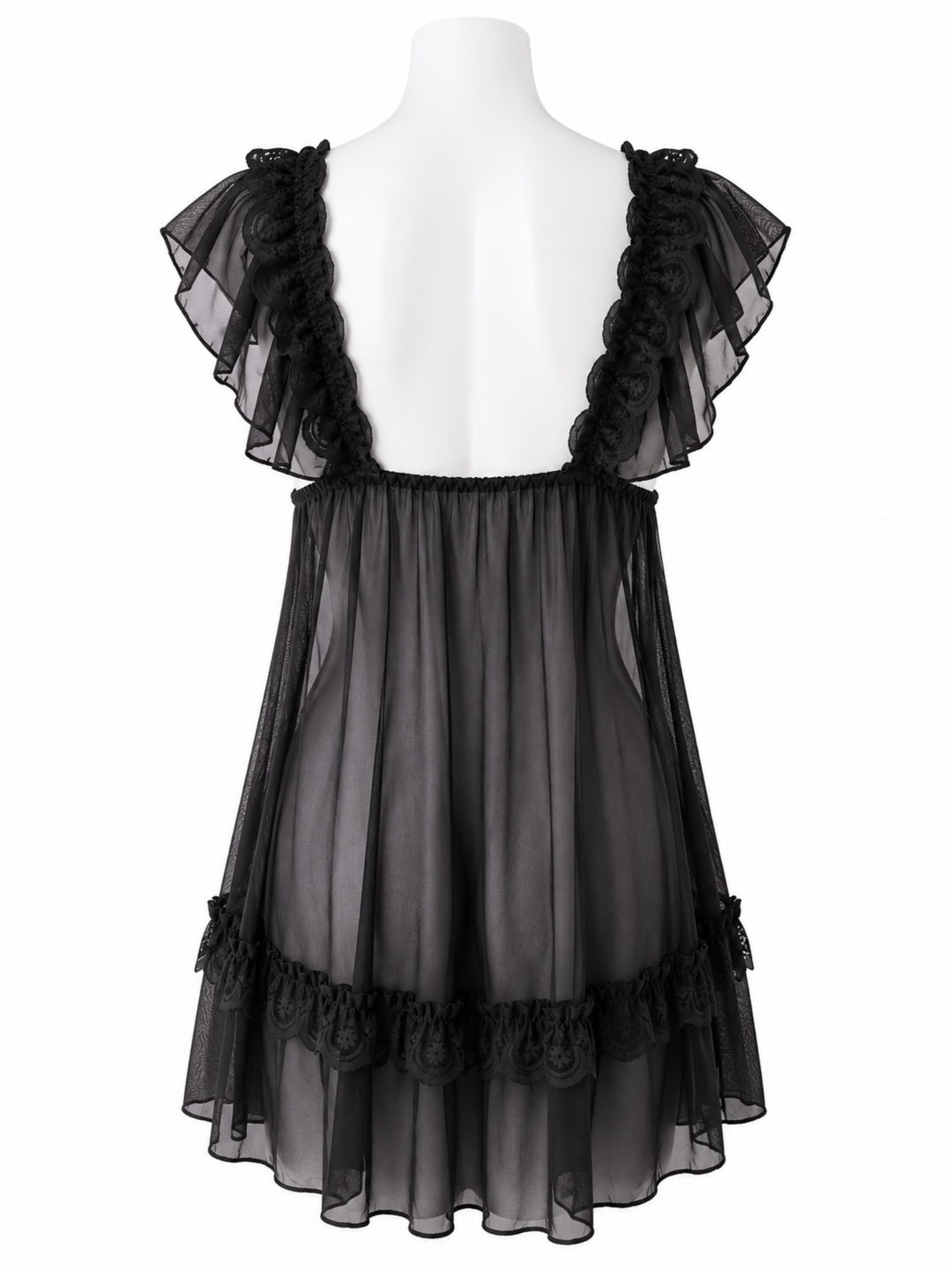 Lovely black sheer powernet babydoll dress with lace cups