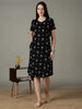 Black Floral Printed Cotton Short Nighty for Women Soft Fit