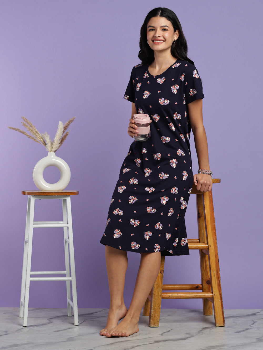 Blue heart hosiery cotton knee length nighty online