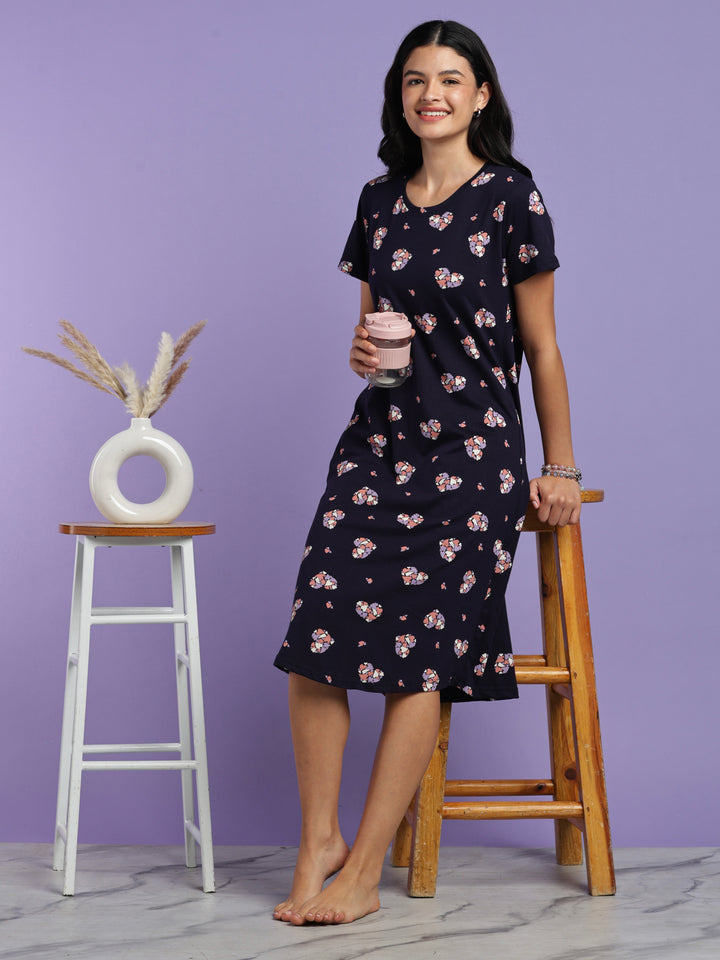 Blue heart hosiery cotton knee length nighty online