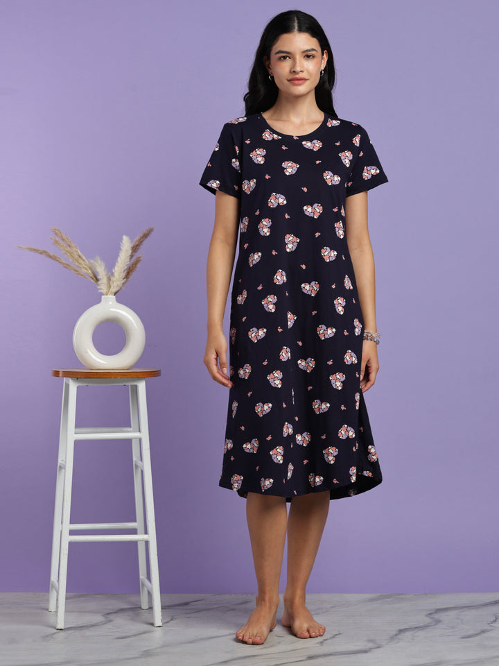 Blue heart hosiery cotton knee length nighty online