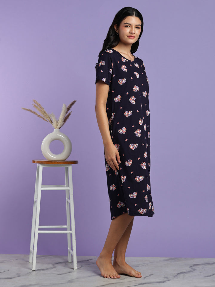 Blue heart hosiery cotton knee length nighty online