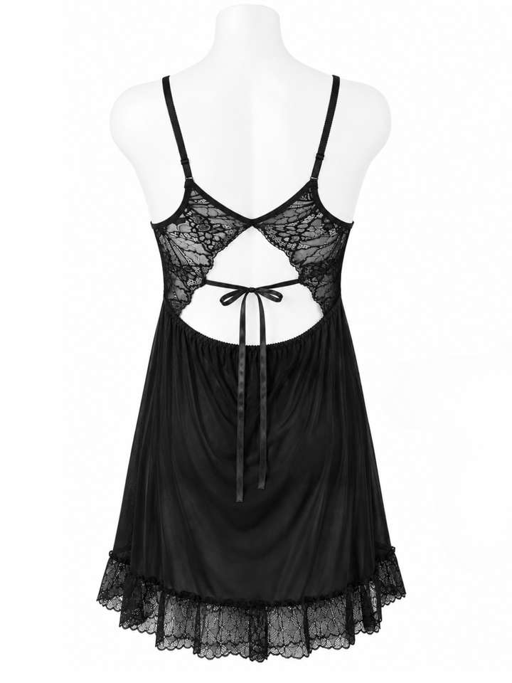 Sexy black malai modal lace babydoll dress for women