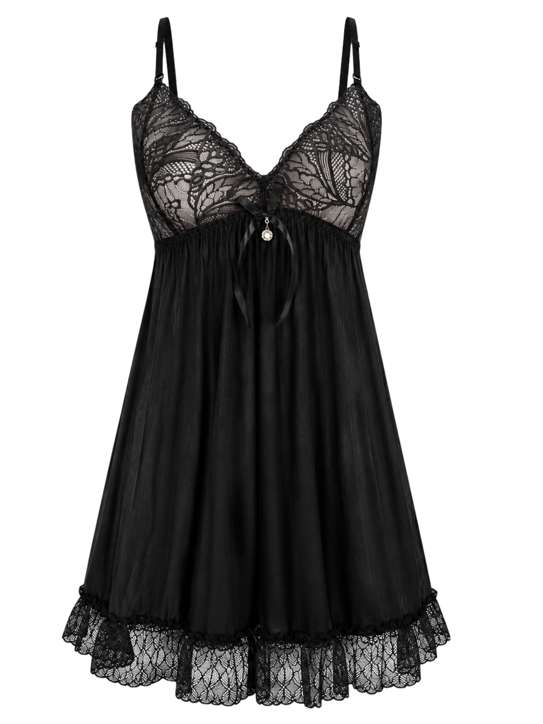 Sexy black malai modal lace babydoll dress for women