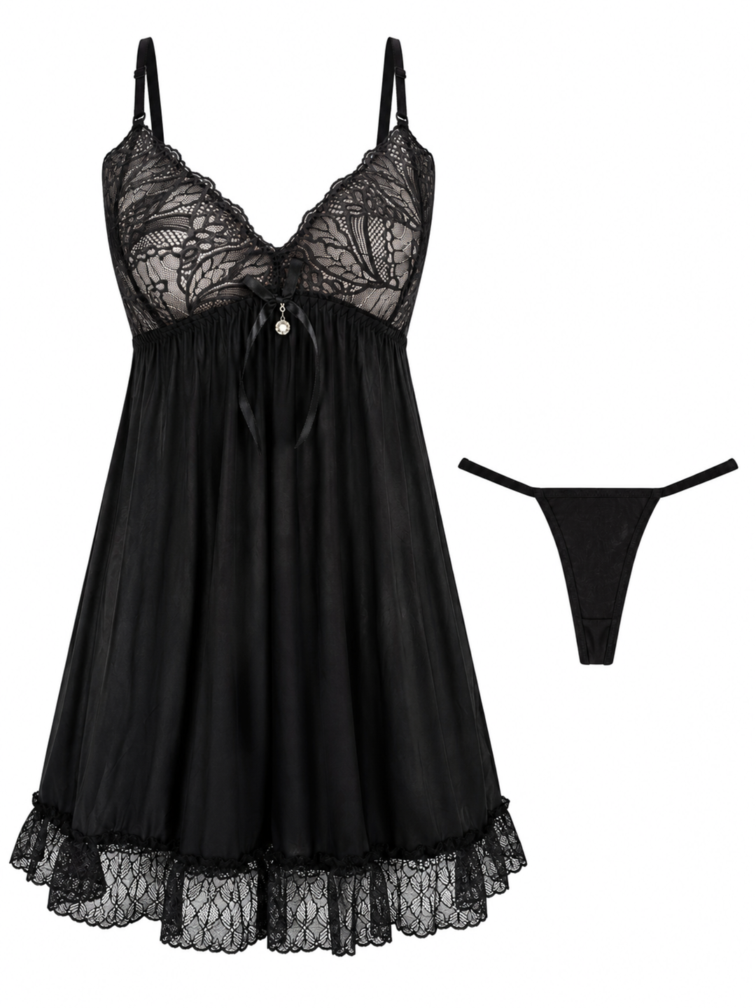 Sexy black malai modal lace babydoll dress for women