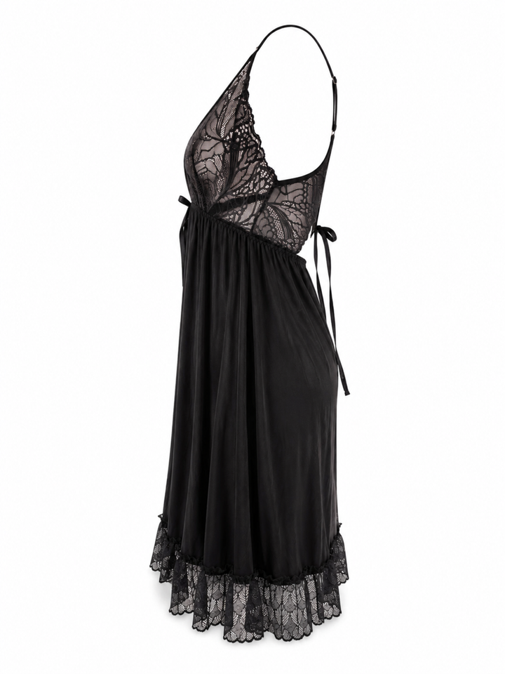 Sexy black malai modal lace babydoll dress for women