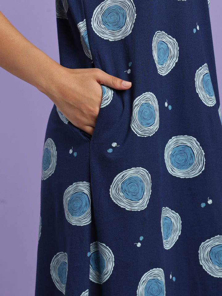Blue circle cotton knee length nighty for women online