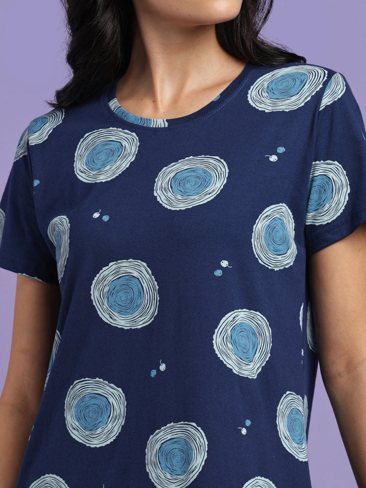 Blue circle cotton knee length nighty for women online