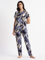 Blue Mosaic Gloss Malai Collar Pajama Set